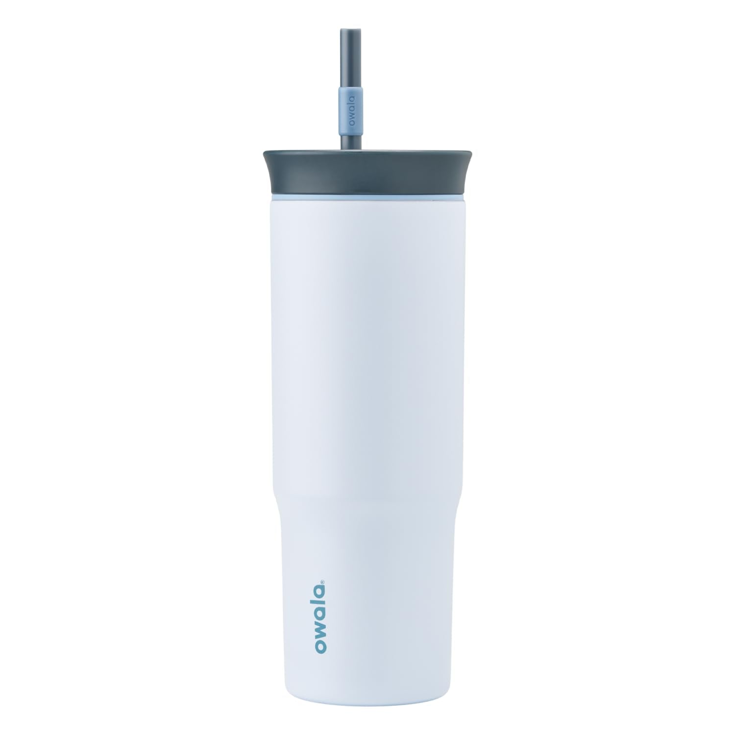 Owala vista frontal del vaso azul elegante y resistente