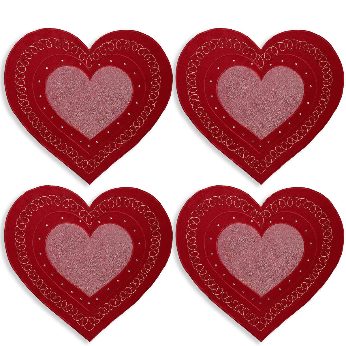 OWENIE manteles individuales con corazón rojo bordado y lentejuelas para una mesa romántica.