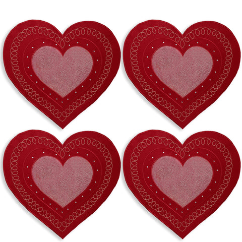 OWENIE manteles individuales con corazón rojo bordado y lentejuelas para una mesa romántica.