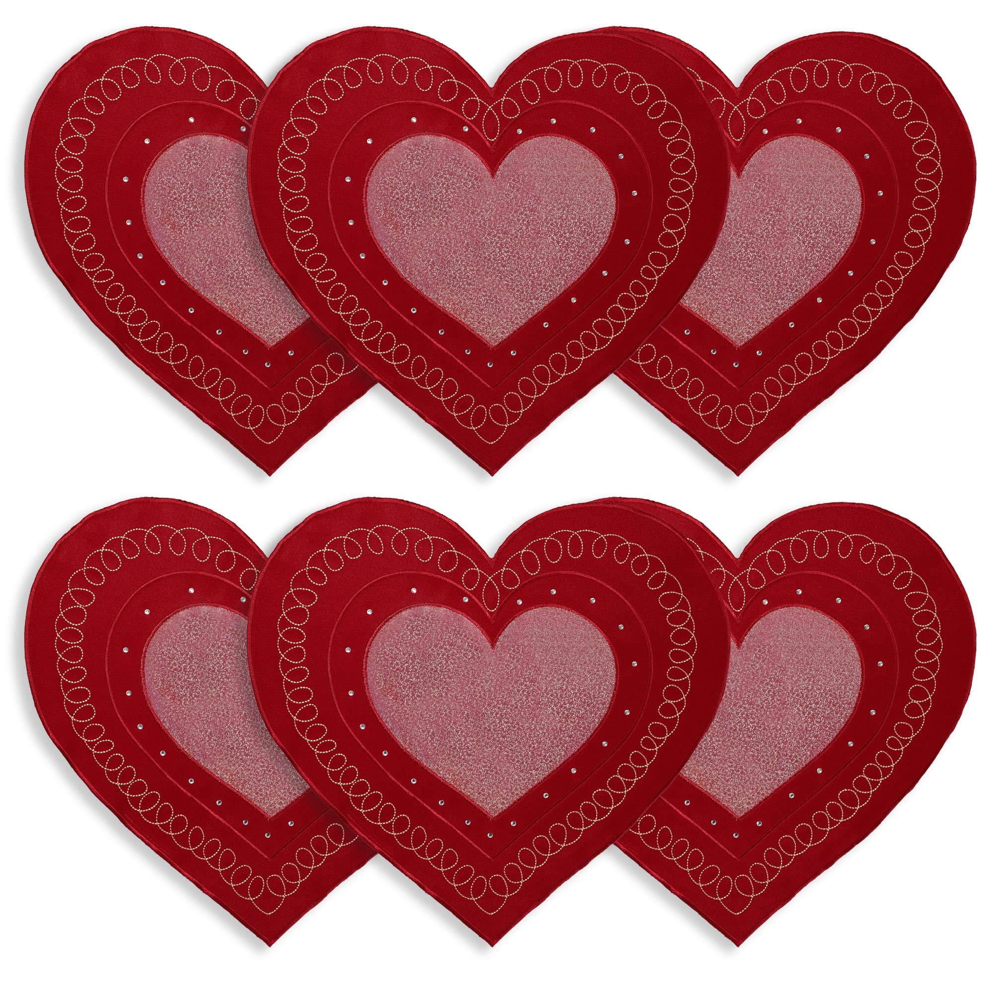 OWENIE salvamanteles corazón rojo bordado con lentejuelas para cenas románticas.