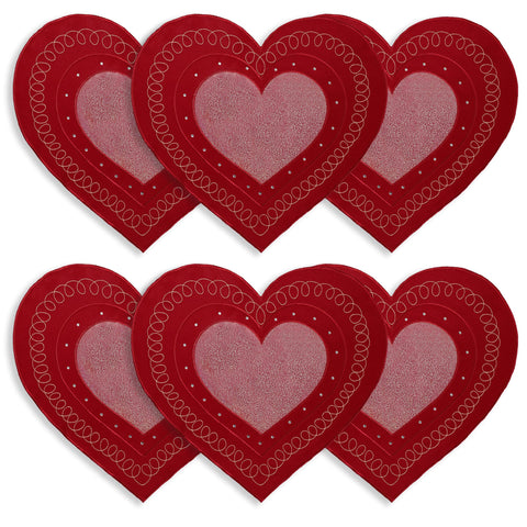 OWENIE salvamanteles corazón rojo bordado con lentejuelas para cenas románticas.