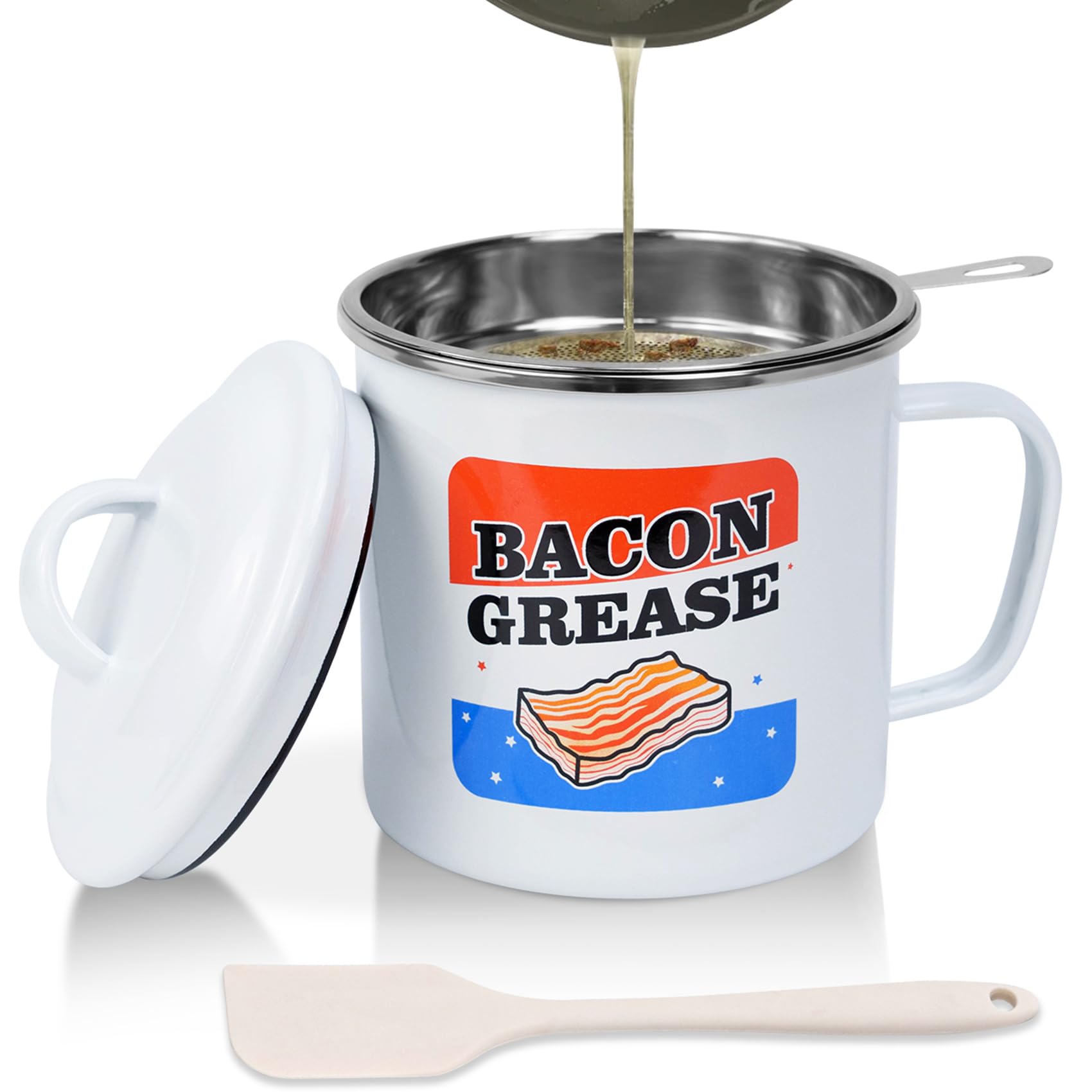 Owlett contenedor grasa tocino esmaltado con tapa para almacenamiento higiénico