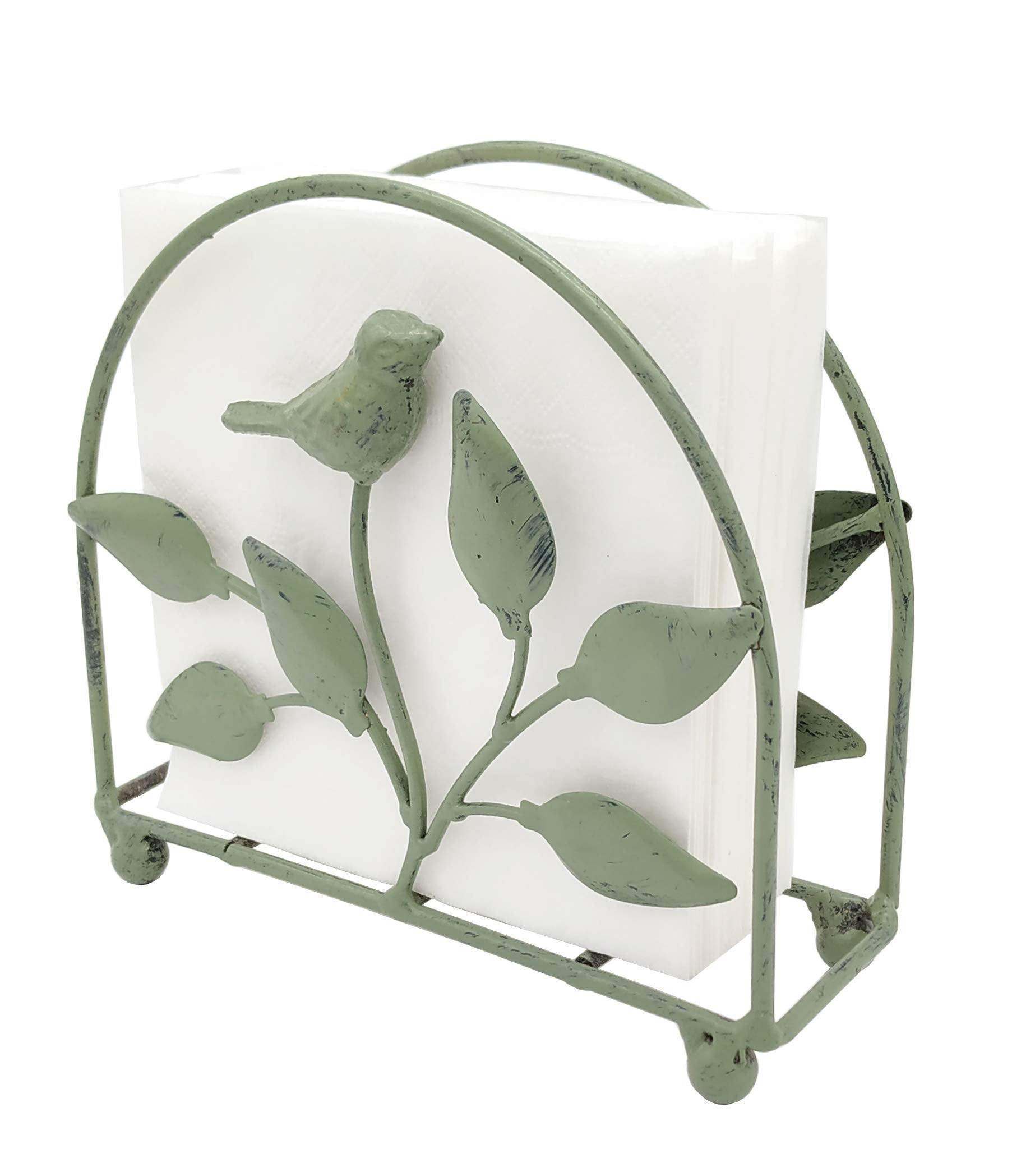 Owlgift porta-servilletas de hierro forjado con pájaro y hojas, ideal para decoración de mesa.