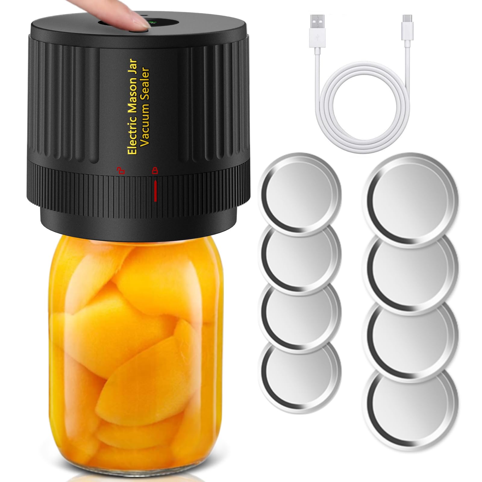 OXLIMKEE sellador Mason wide, vista frontal, sellado rápido de alimentos.