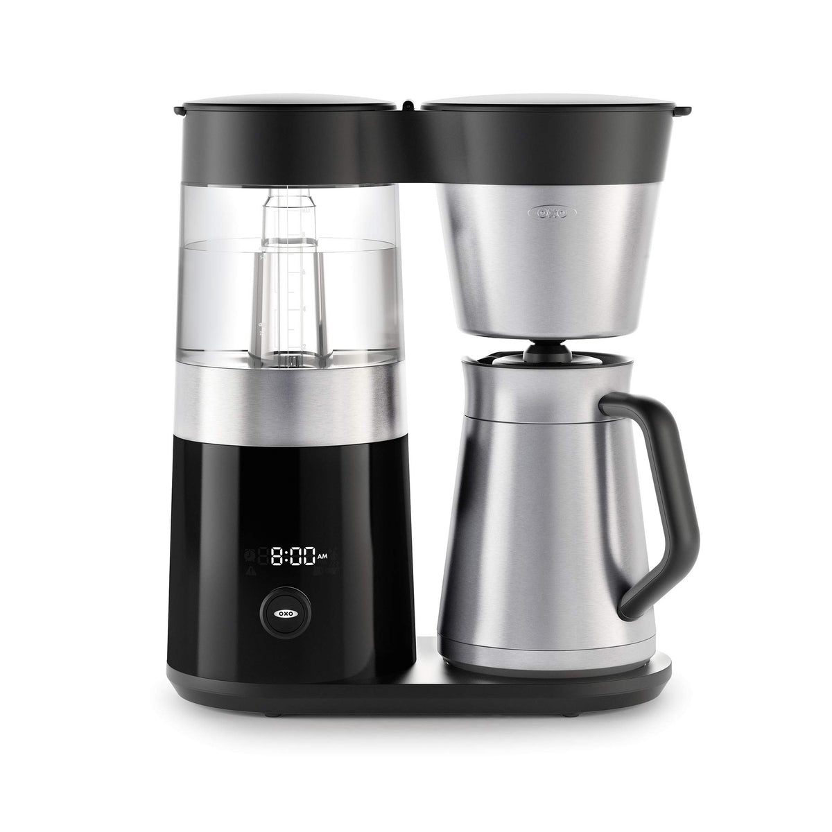 Cafetera OXO Brew con cabezal de lluvia para mejor extracción.