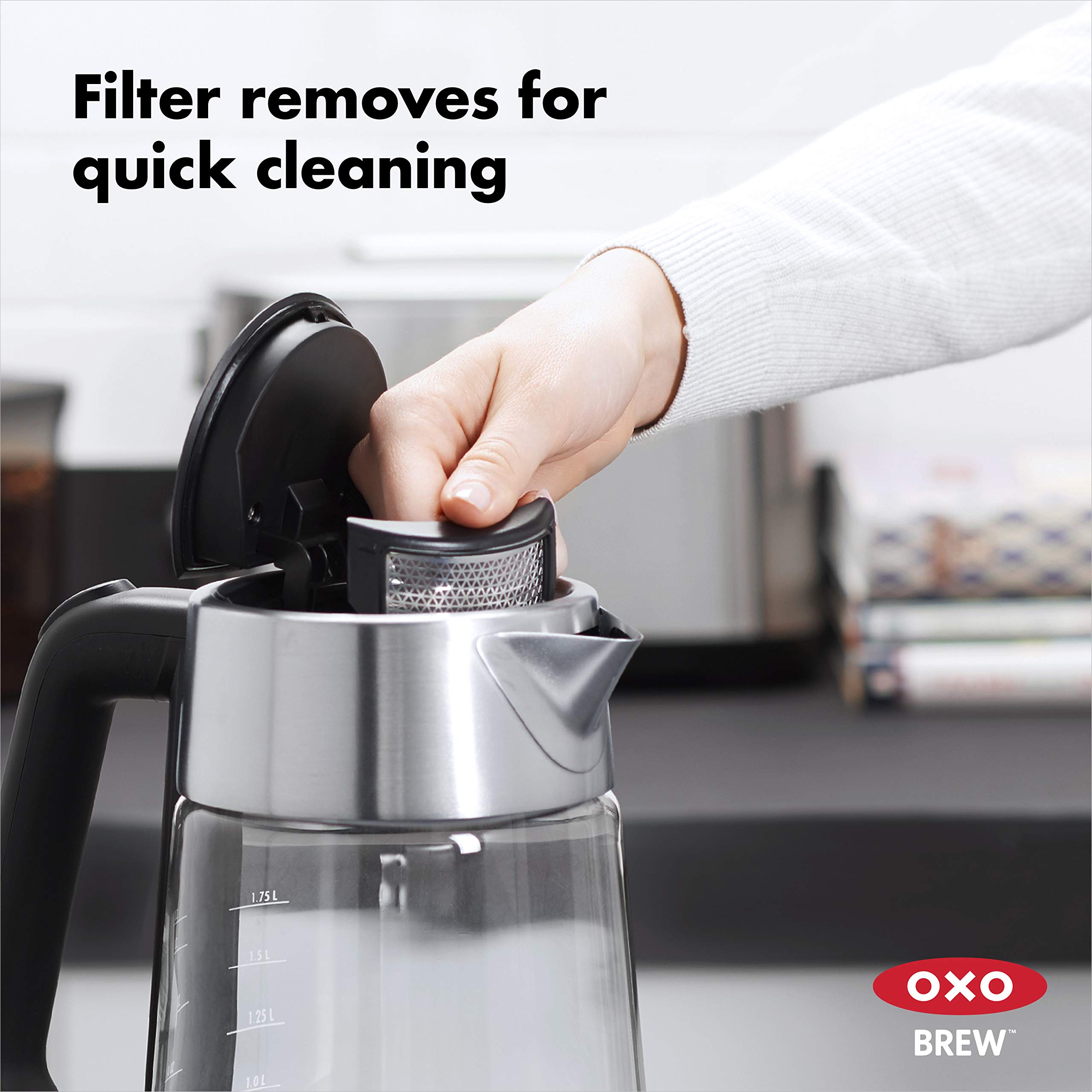 Filtro de acero inoxidable del Hervidor OXO Brew para agua limpia.
