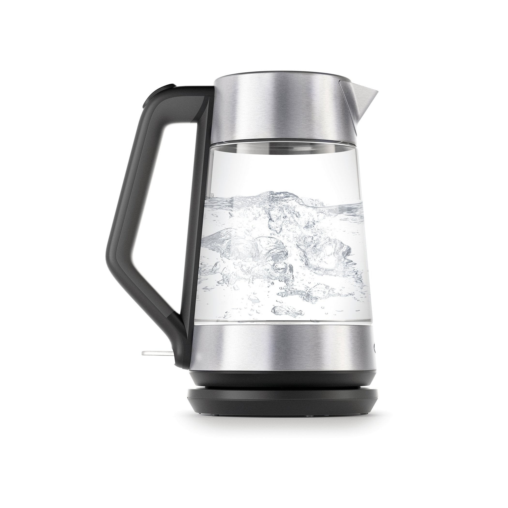 Hervidor OXO Brew visto de frente, vidrio borosilicato para resistencia térmica y sabor limpio.