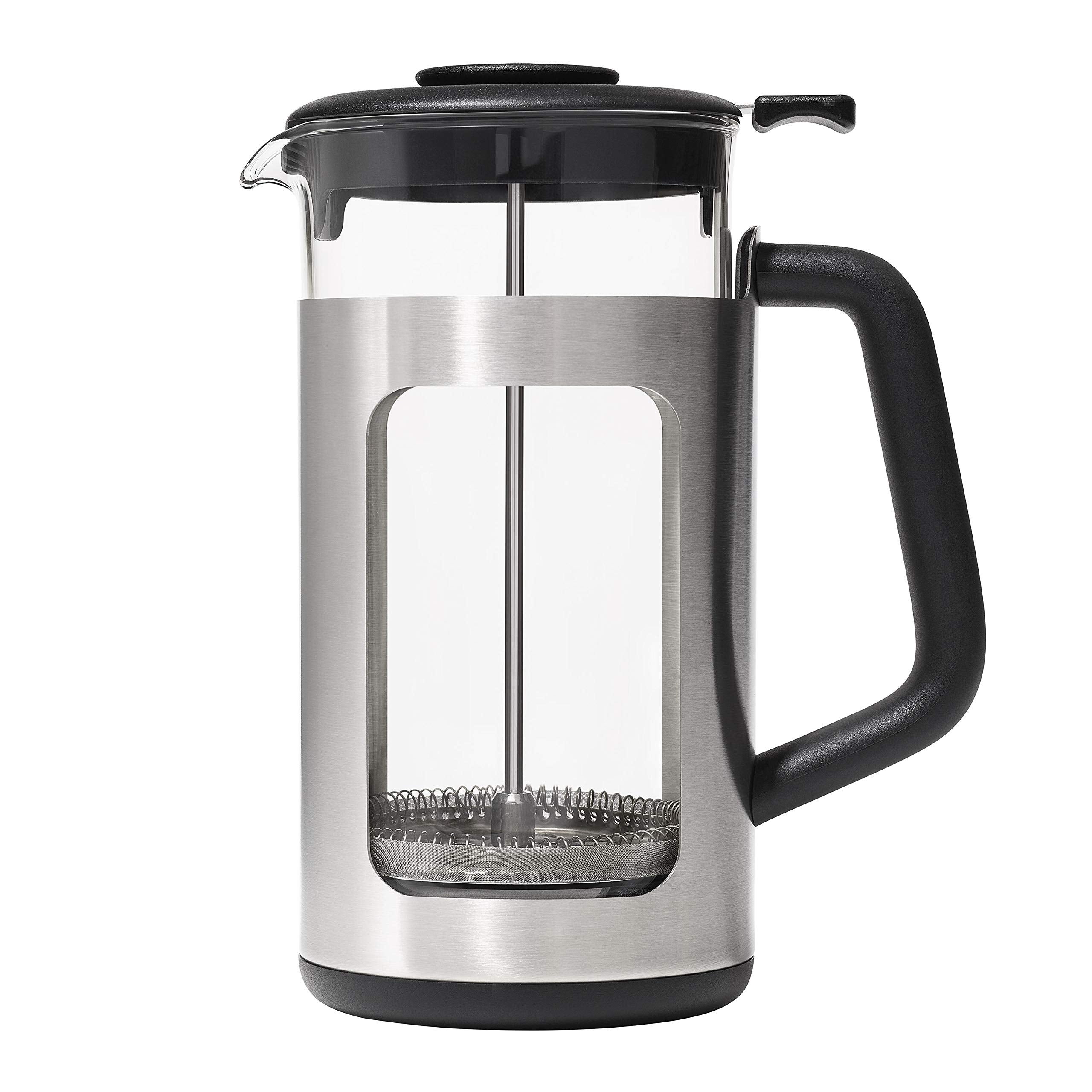 OXO Brew Prensa Francesa 32oz de acero inoxidable para extracción uniforme.