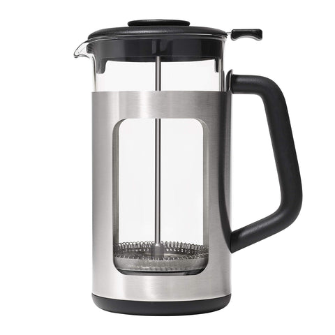 OXO Brew Prensa Francesa 32oz de acero inoxidable para extracción uniforme.