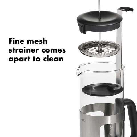 OXO Brew Prensa Francesa jarra de vidrio borosilicato conserva calor.