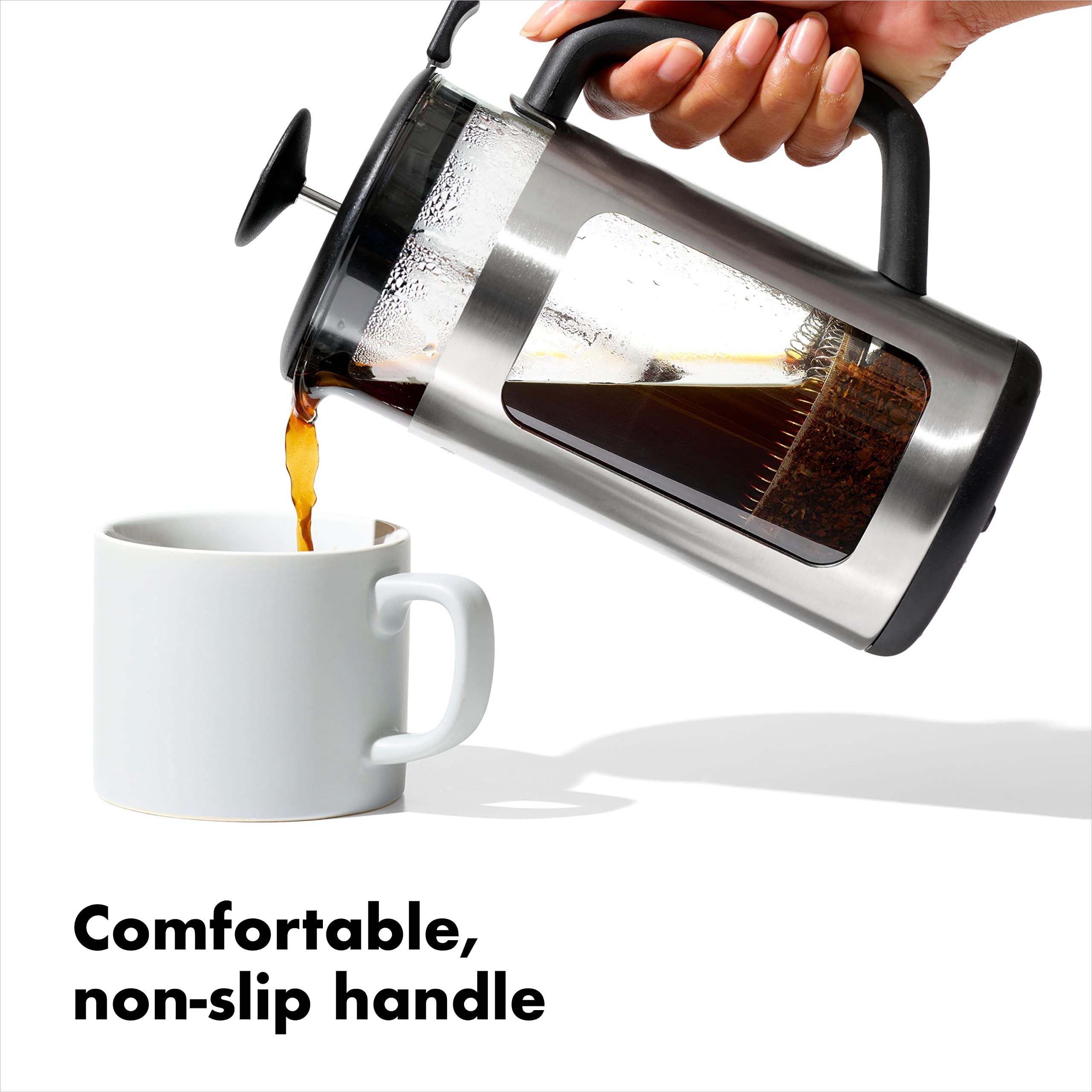OXO Brew Prensa Francesa pomo del émbolo cómodo al verter.