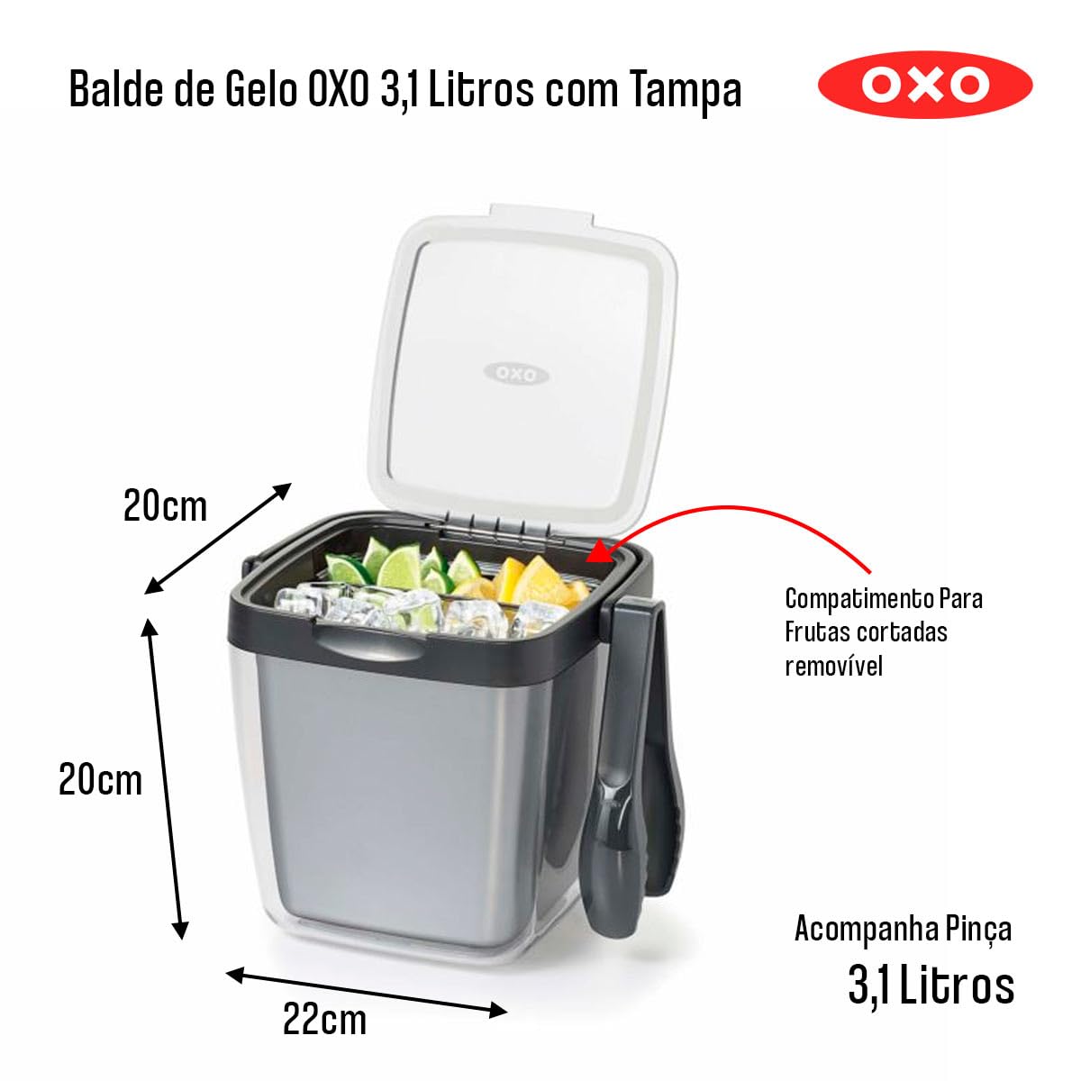 OXO cubo de hielo de doble pared con tapa traslúcida visible