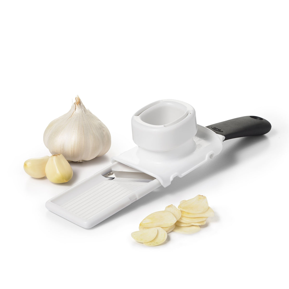 OXO Good Grips Garlic Slicer cuchilla bidireccional para láminas finas de ajo con precisión