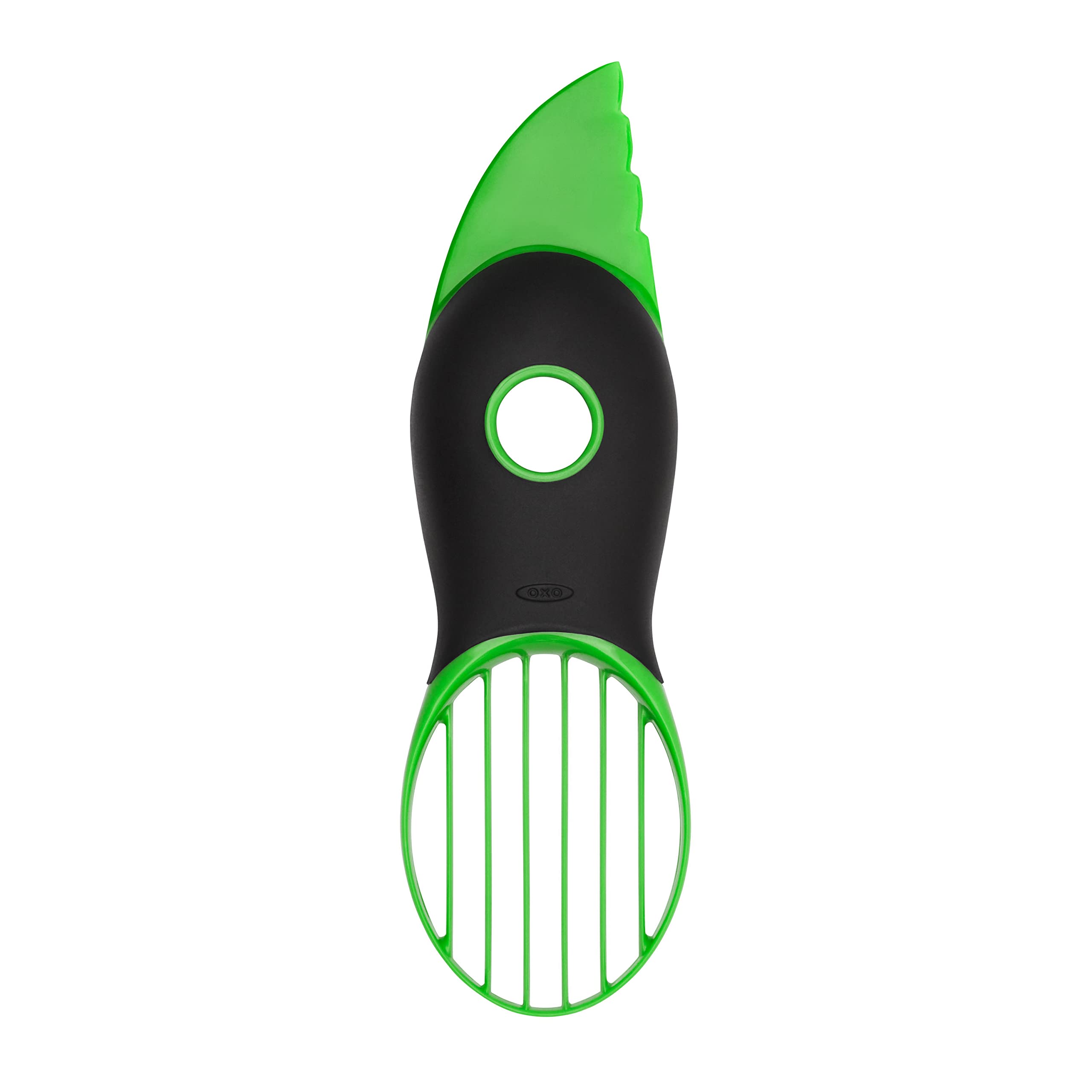 Cortador de aguacate OXO Good Grips verde, corte preciso y seguro.