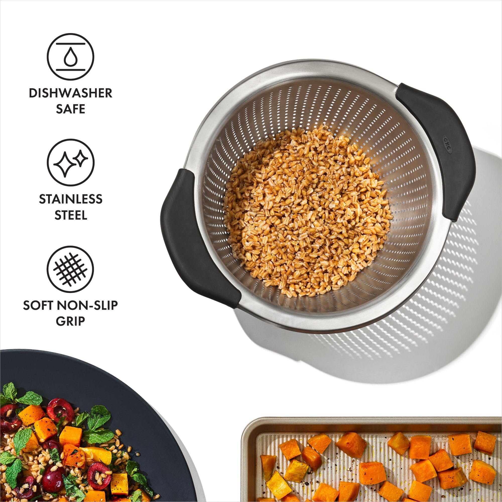 Colador OXO Good Grips apilable para guardar dentro de otros utensilios
