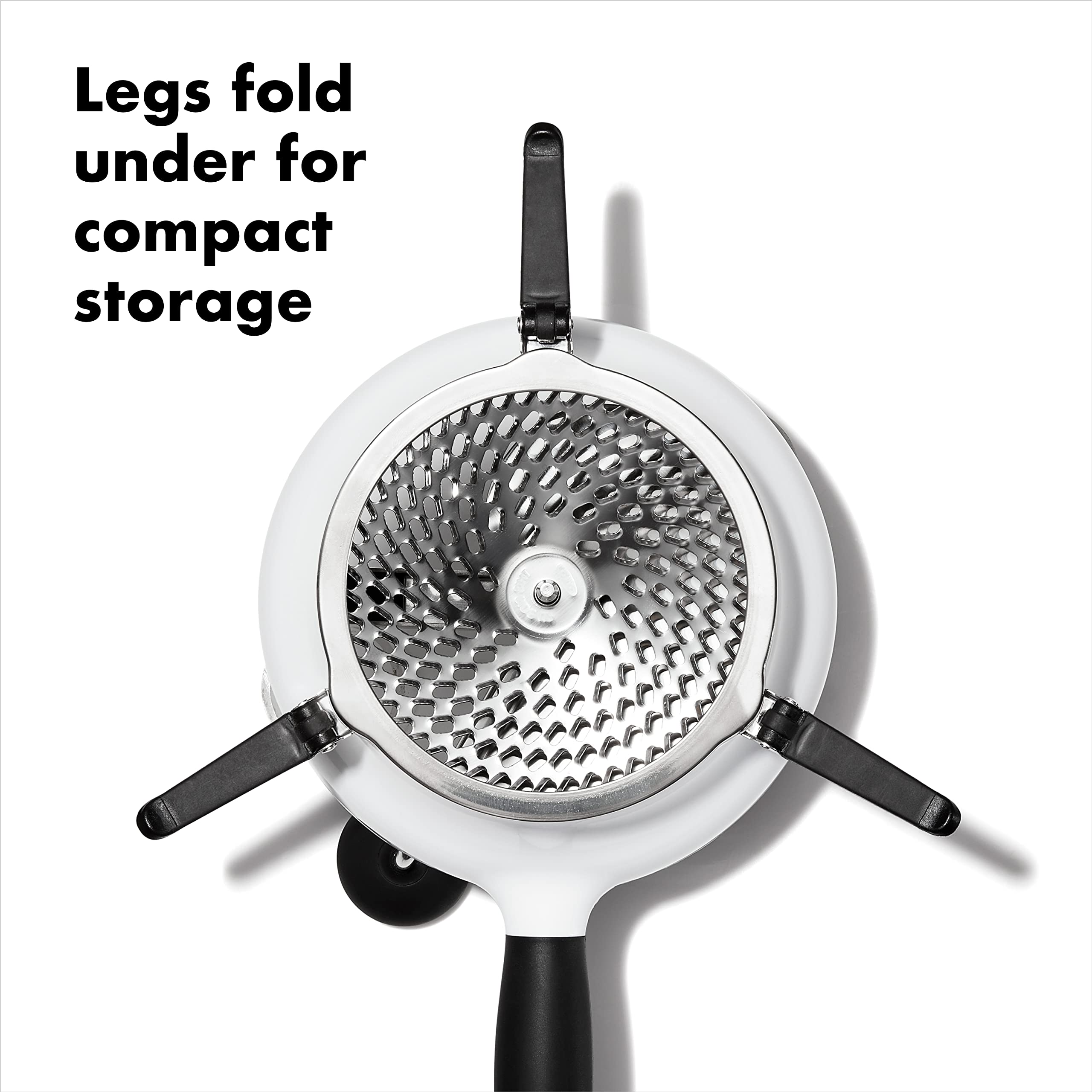 OXO Good Grips Food Mill tres patas antideslizantes estables.