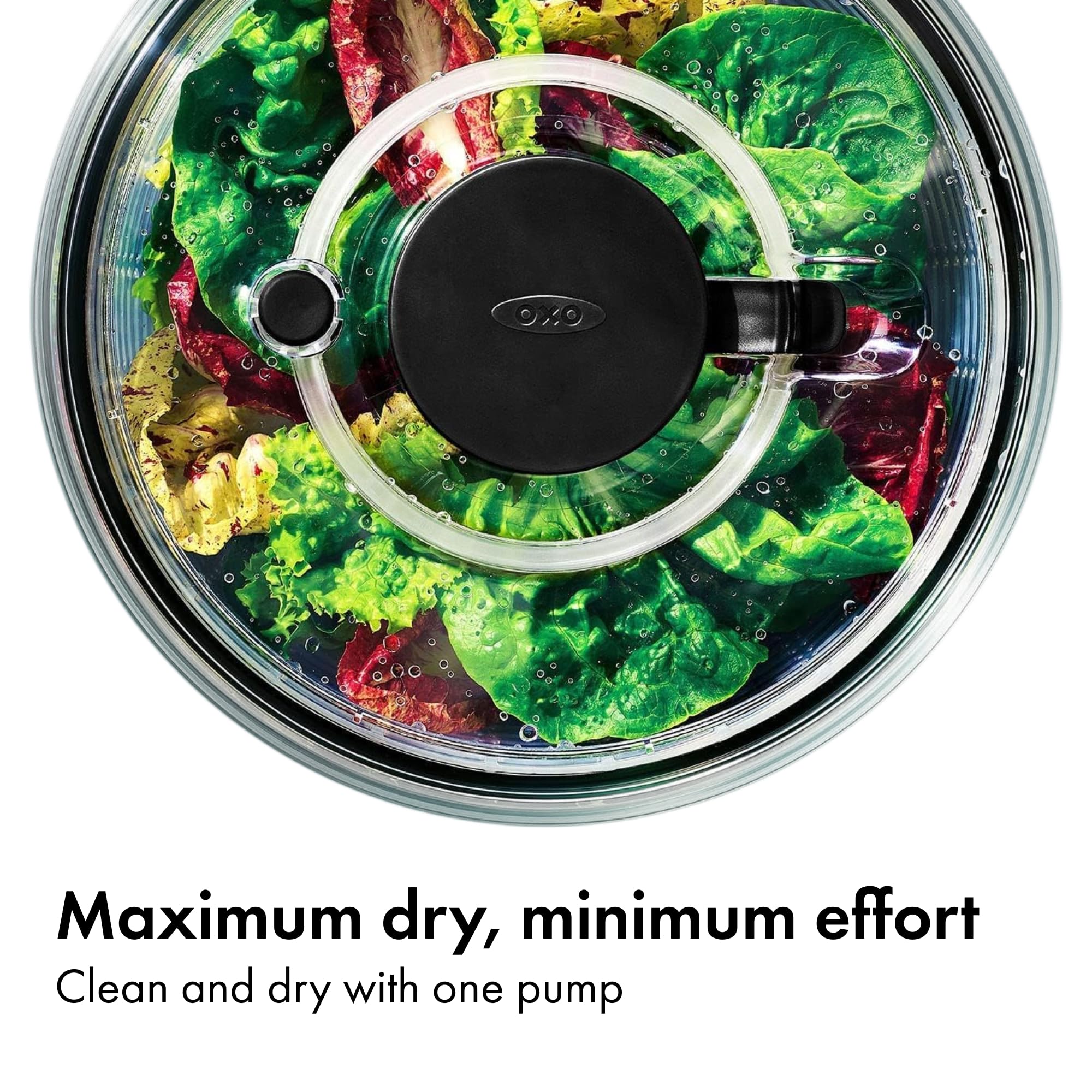 OXO Good Grips Glass Salad Spinner base pesada que mantiene estable la centrífuga