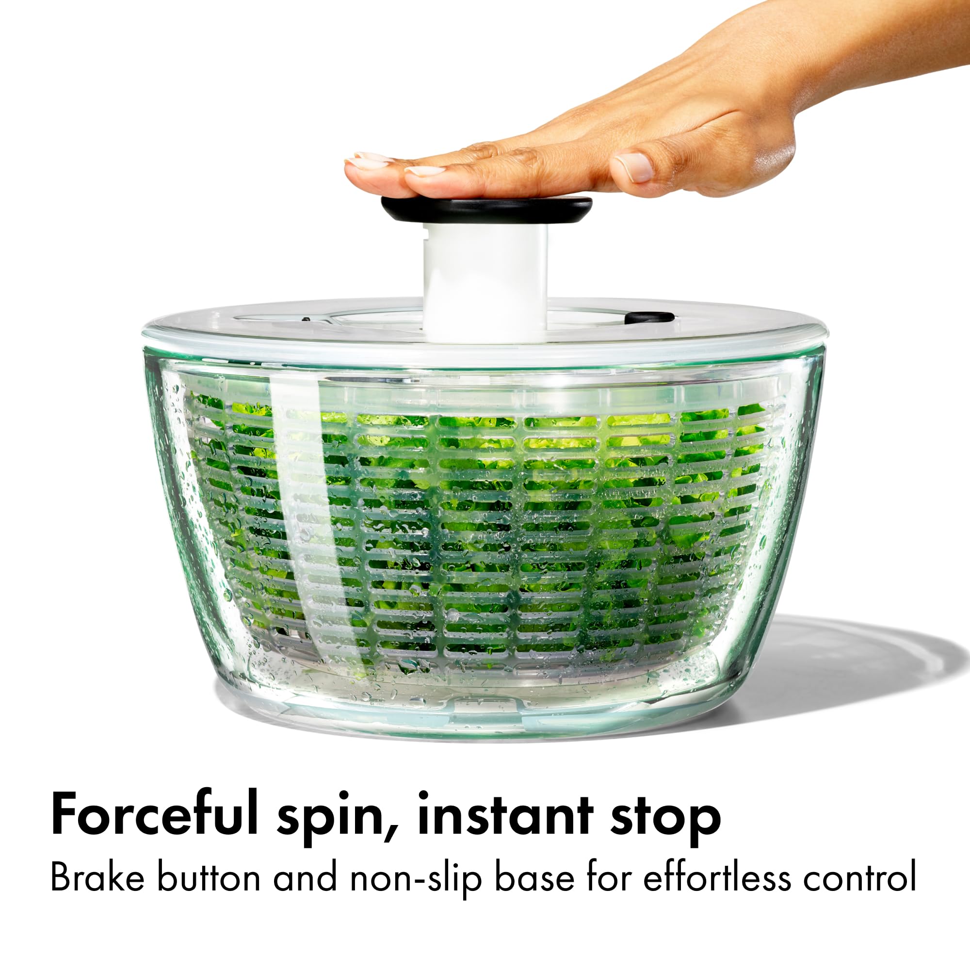 OXO Good Grips Glass Salad Spinner bomba de una mano para girar con poco esfuerzo
