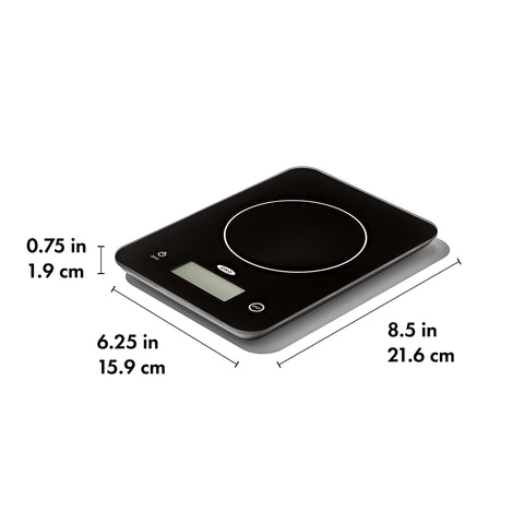 OXO Good Grips pantalla digital grande facilita leer medidas con claridad.