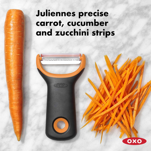 OXO pelador julienne afilado en acero inoxidable para cortes limpios