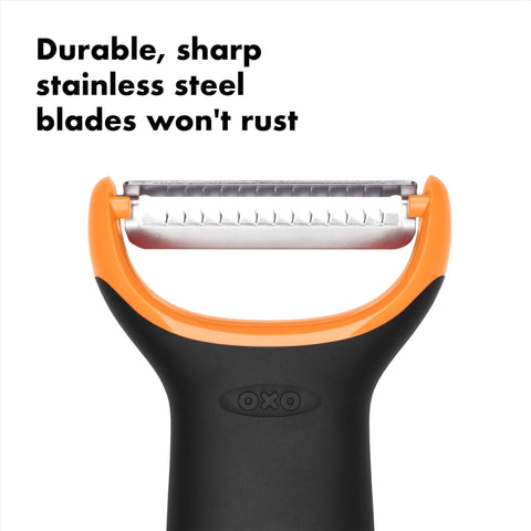 OXO pelador julienne ergonómico facilita pelar pepinos en tiras finas