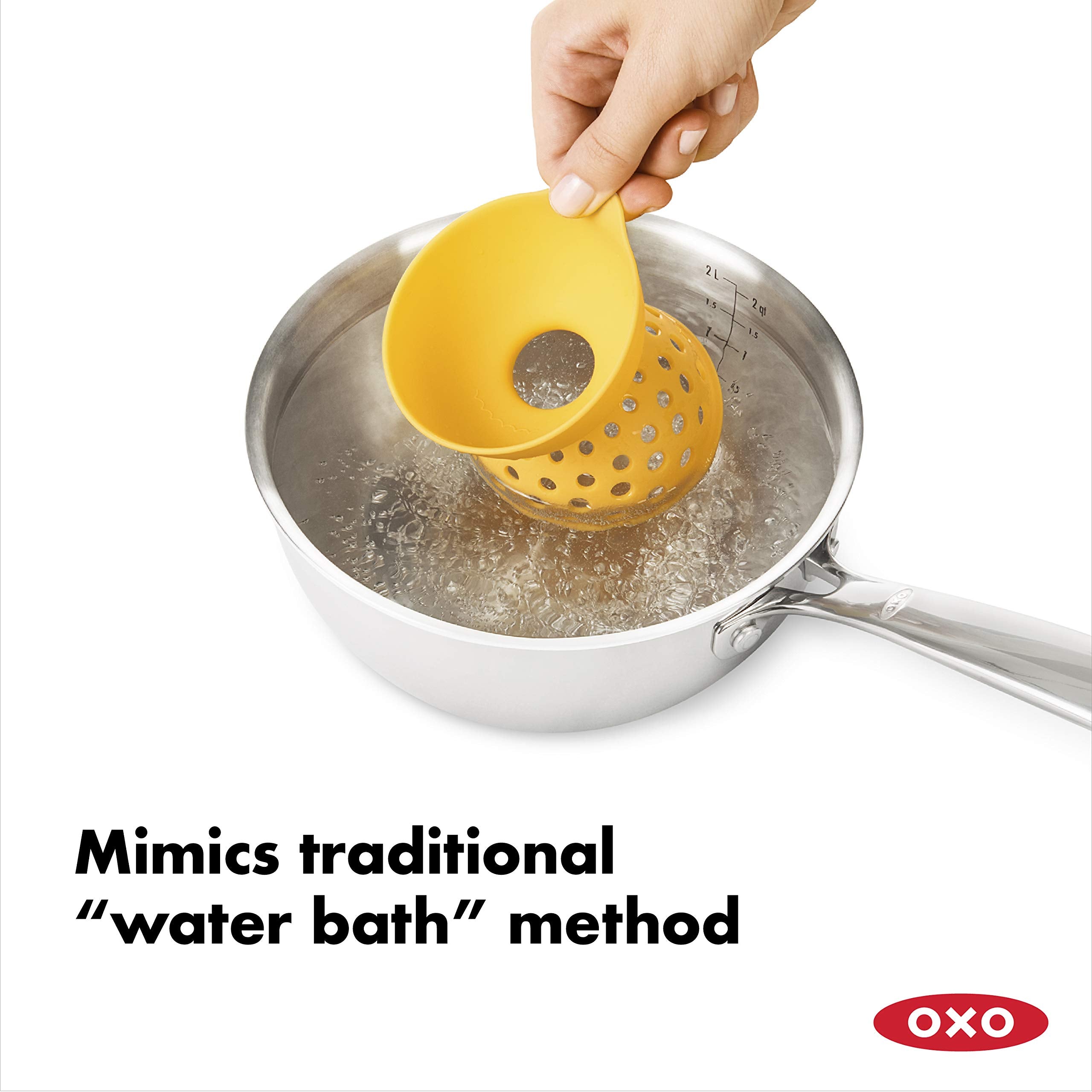 OXO Good Grips pochador silicona, marcador de agua para dosis exacta.