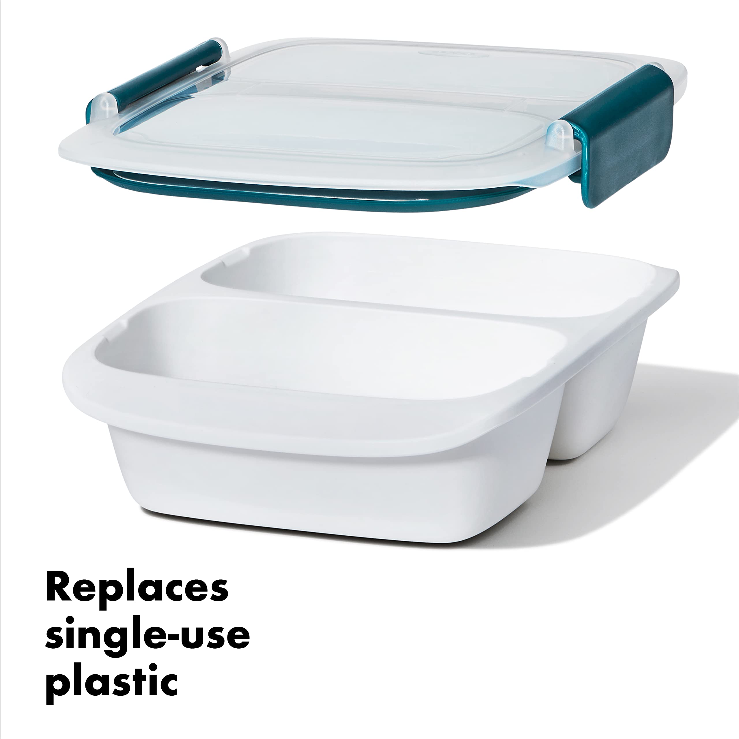 OXO Good Grips Prep & Go dos clips de cierre para seguridad adicional.