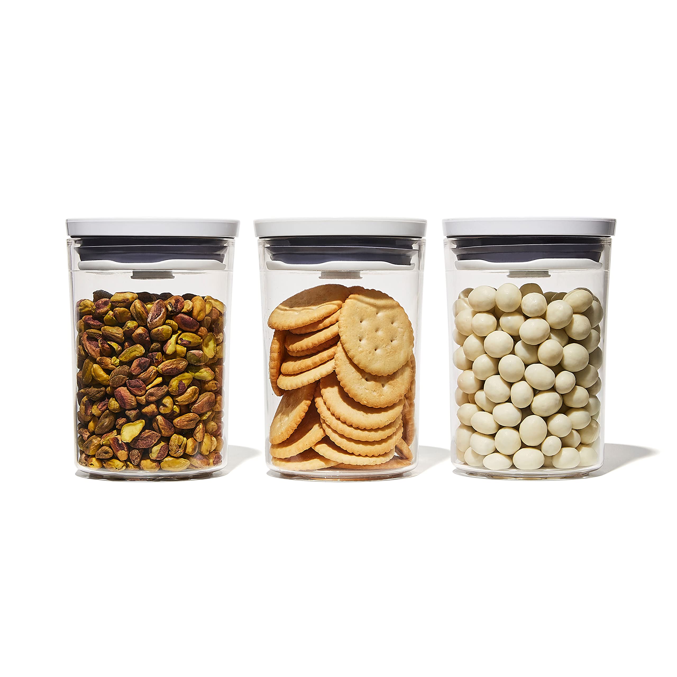 OXO Good Grips Round POP mini conjunto tapas, sellando y manteniendo frescura en la encimera