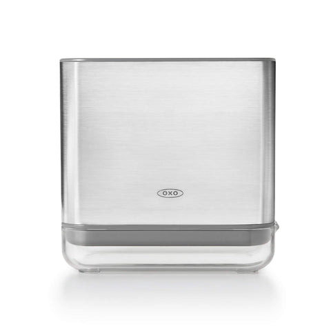 Diseño compacto de OXO Good Grips Sinkware Caddy que encaja en la encimera.