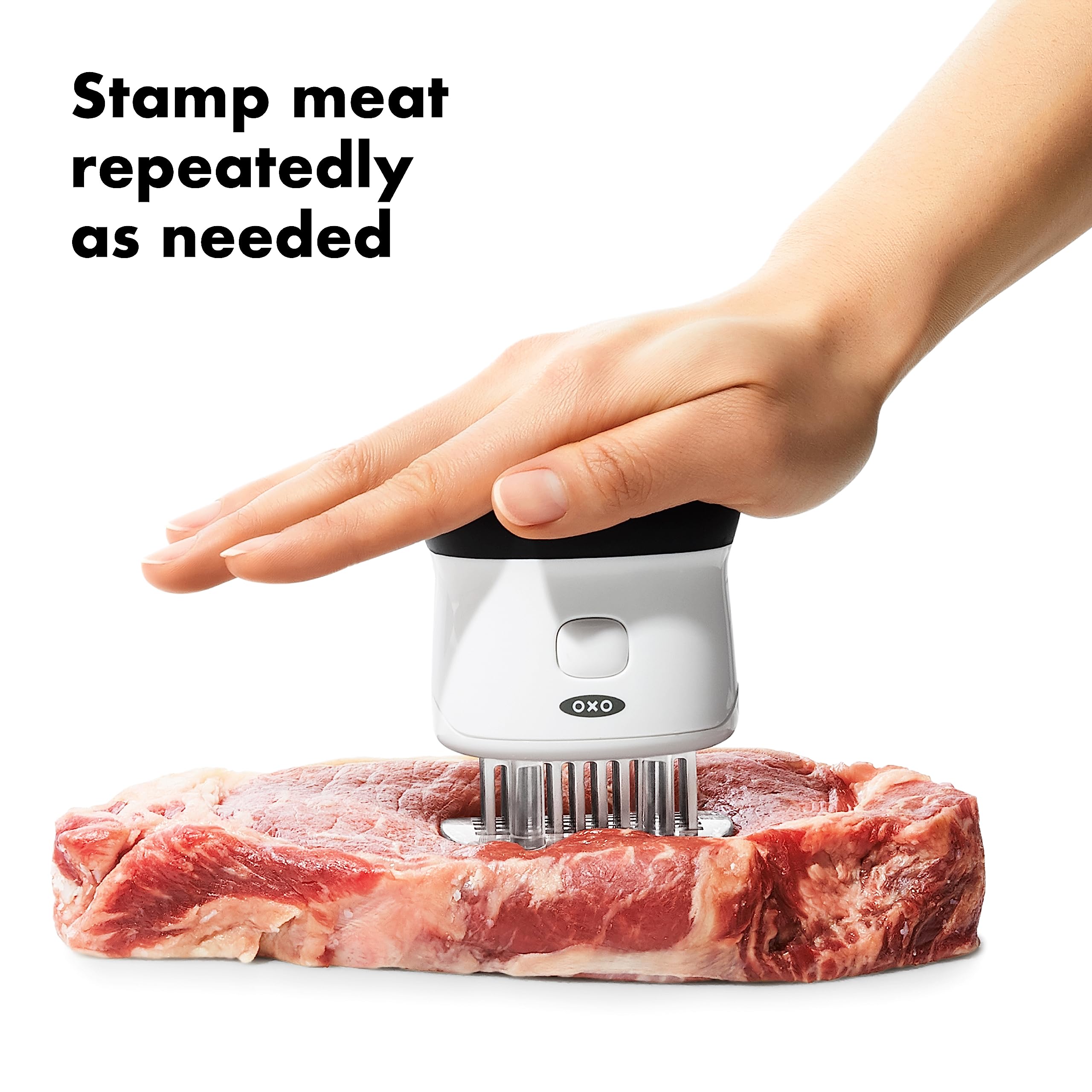OXO tenderizador de carne, mango ergonómico para presión cómoda al usar.