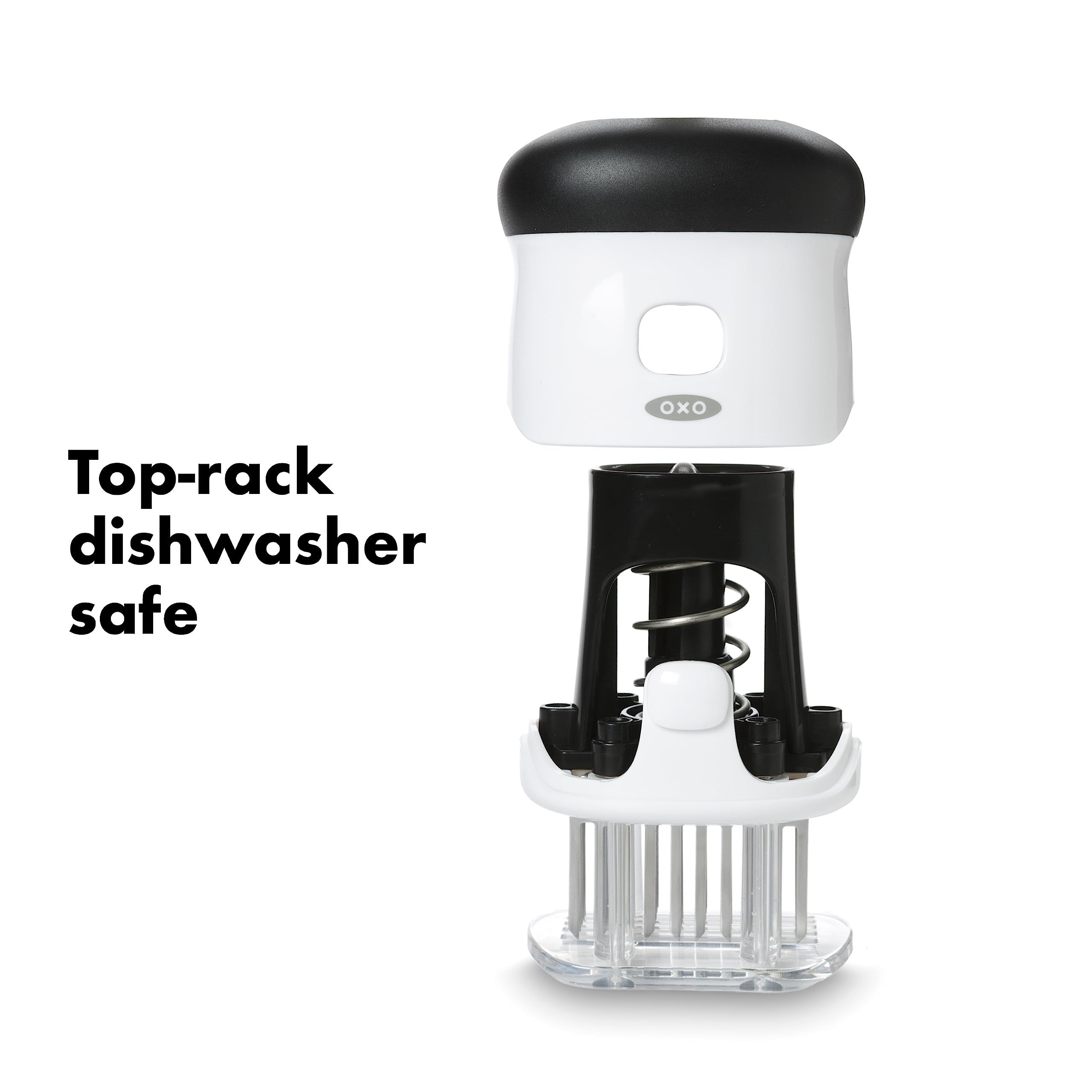 OXO tenderizador de carne, tapa superior extraíble para limpieza profunda.