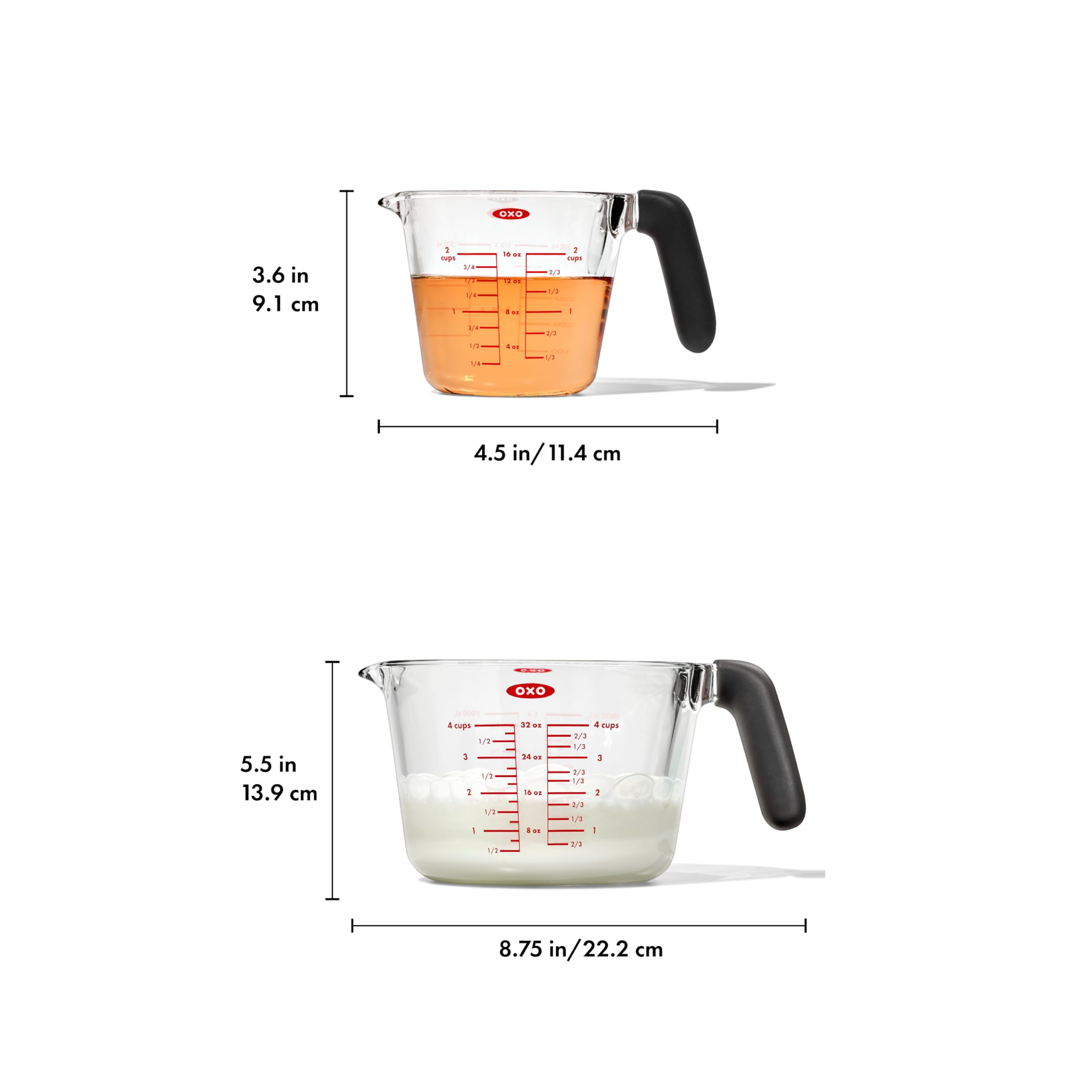 Oxo Good Grips: vidrio resistente a cambios de temperatura, apto para microondas y nevera.