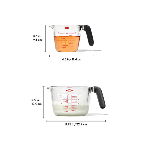 Oxo Good Grips: vidrio resistente a cambios de temperatura, apto para microondas y nevera.