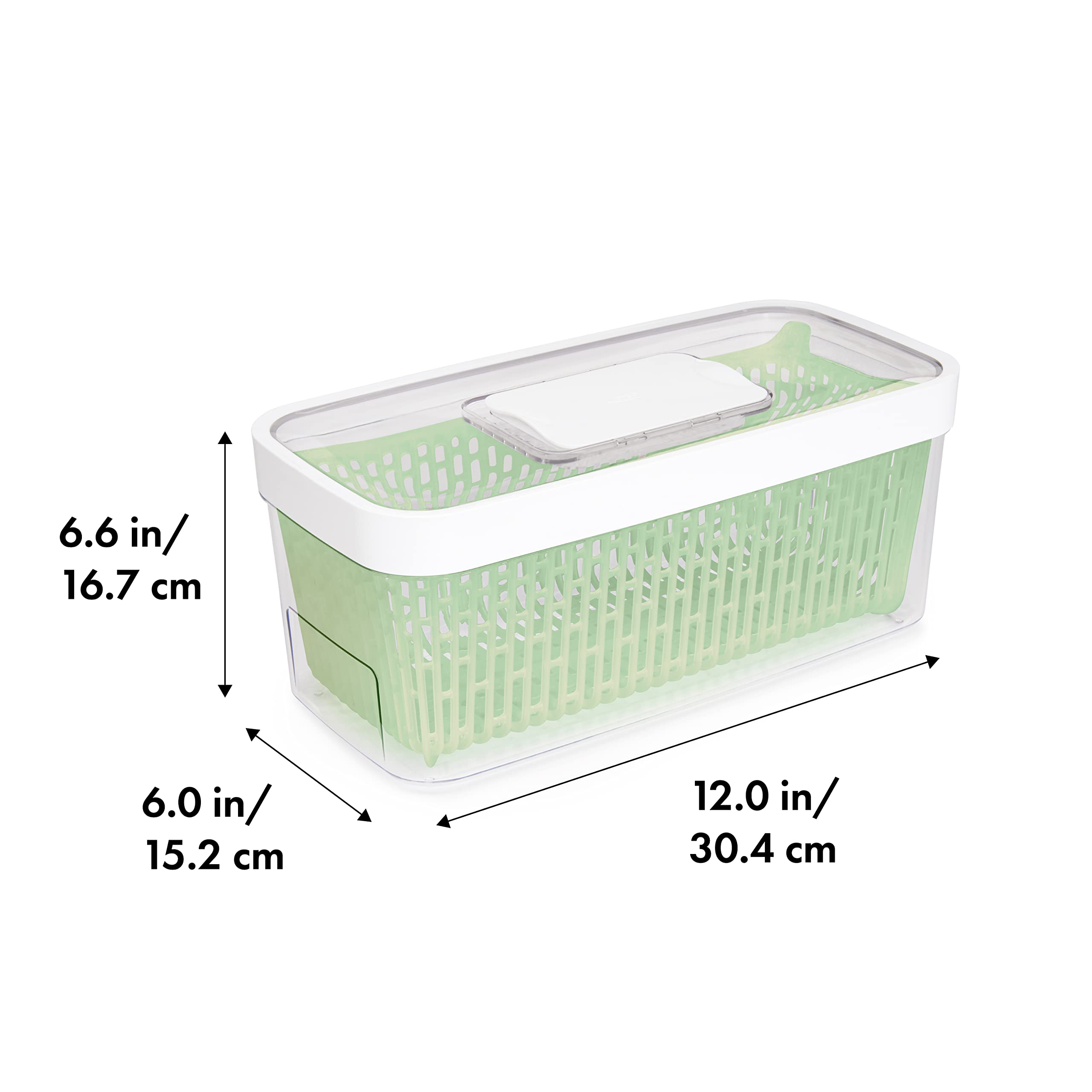 El filtro de carbono natural del GreenSaver absorbe etileno para alargar la vida de las hortalizas.