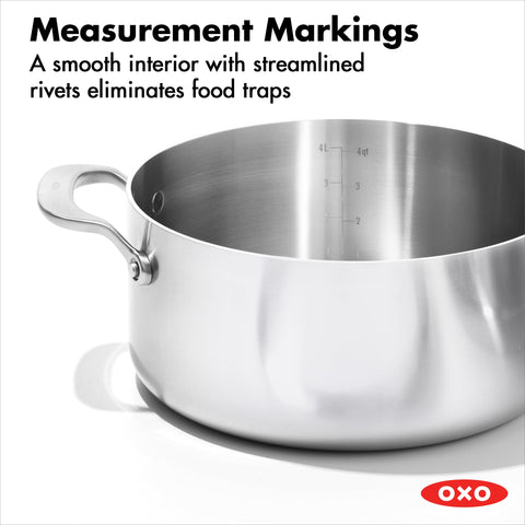 OXO Mira Tri-ply cacerola 5qt con tapa para guisos y porciones grandes