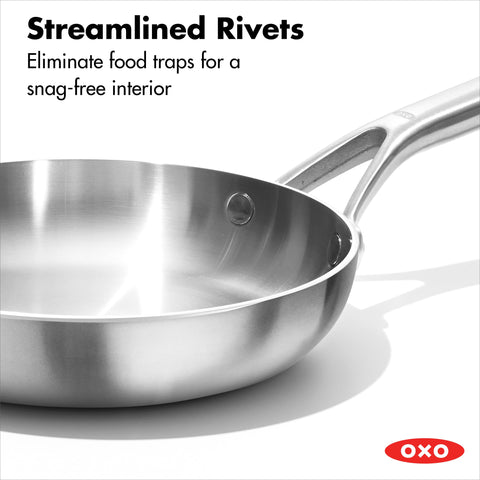 Sartén OXO Mira 8 pulgadas, apta para inducción y versatilidad en la cocina.