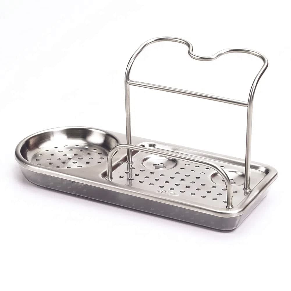 OXO Good Grips organiza el fregadero con organizador de acero inoxidable para utensilios y esponjas.