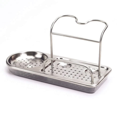 OXO Good Grips organiza el fregadero con organizador de acero inoxidable para utensilios y esponjas.