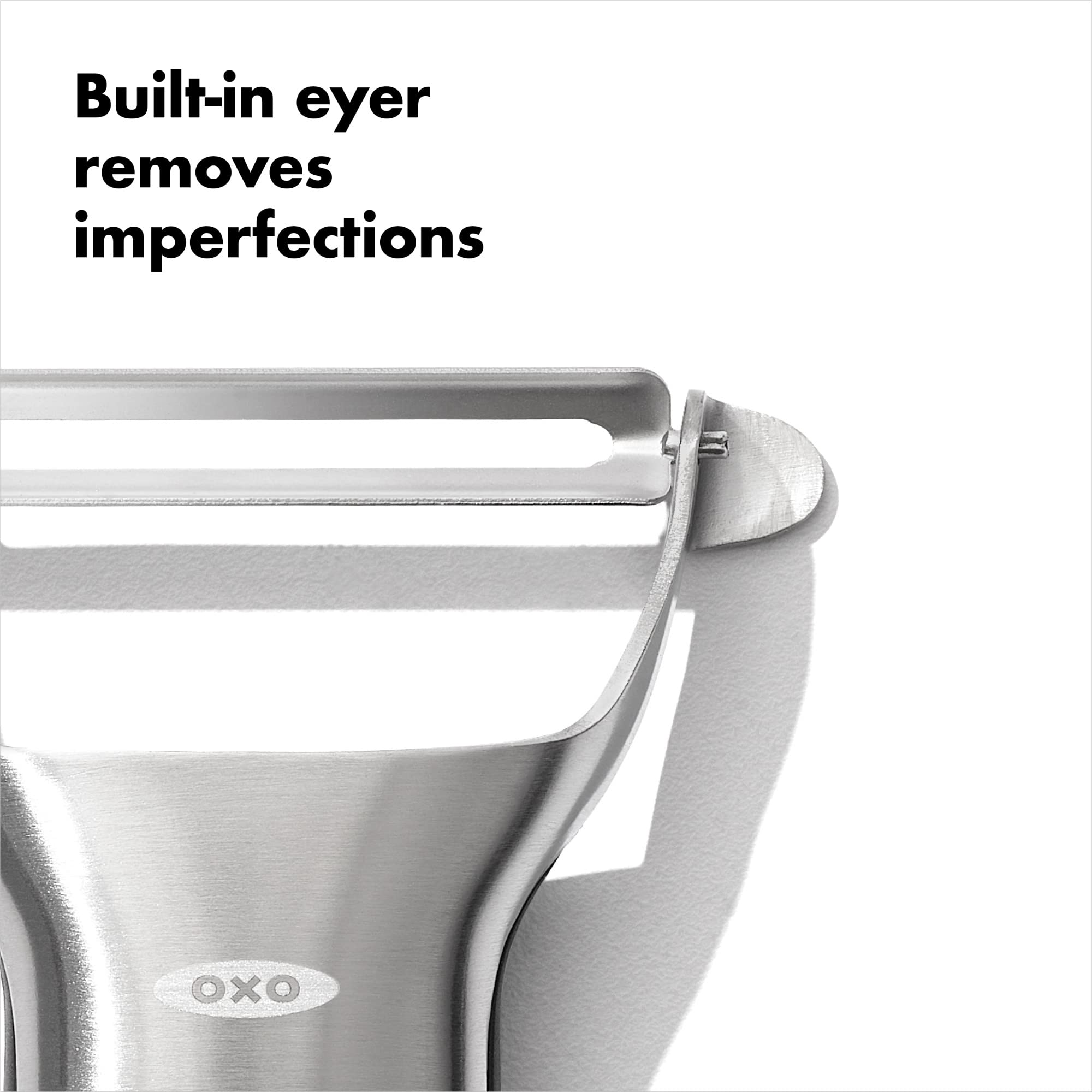 OXO pelador en Y, removedor de ojos de papa integrado.