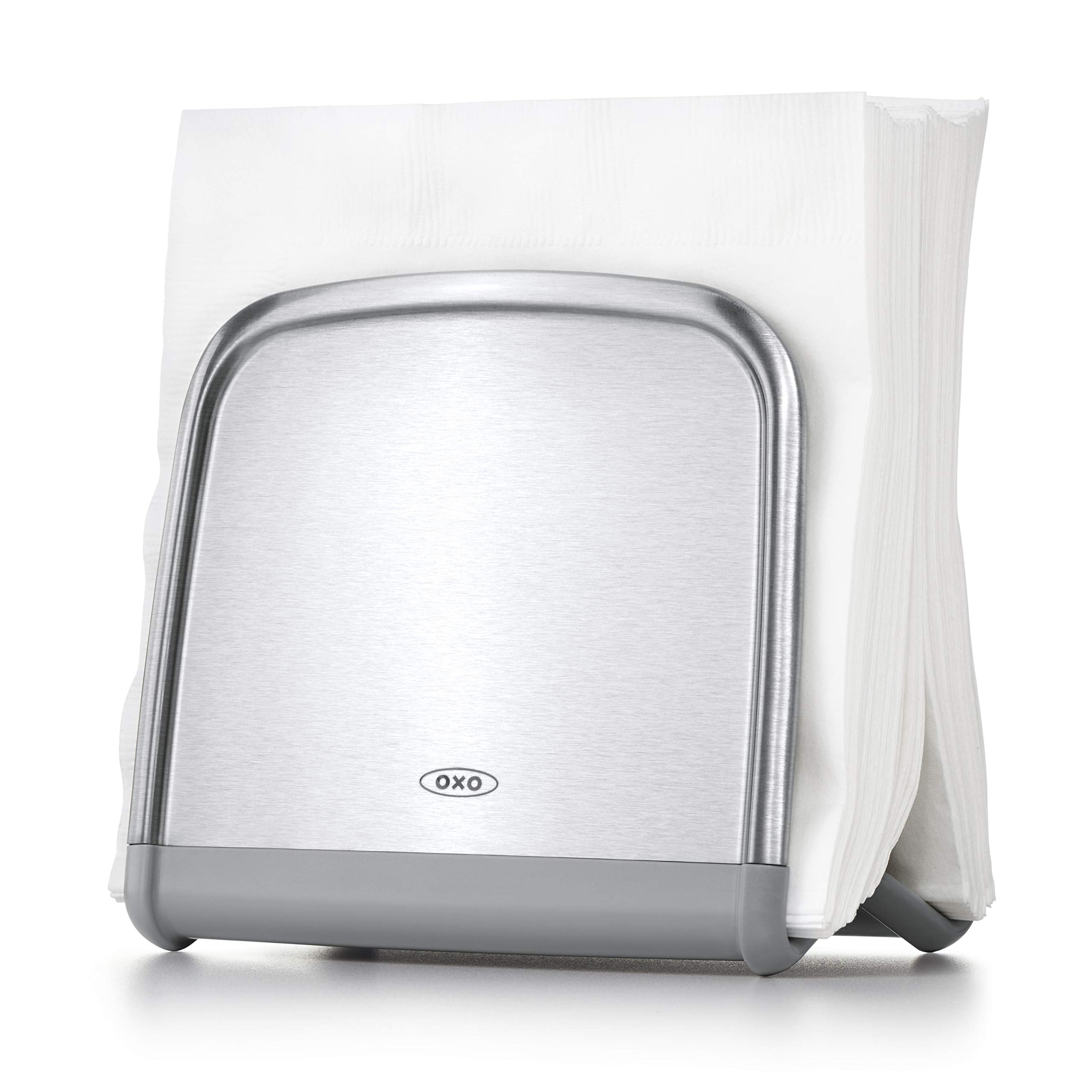 OXO porta-servilletas ordenadas, vista frontal, diseño estable para servicio rápido.