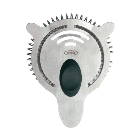 OXO SteeL colador de cócteles con borde elevado para evitar goteos durante el vertido