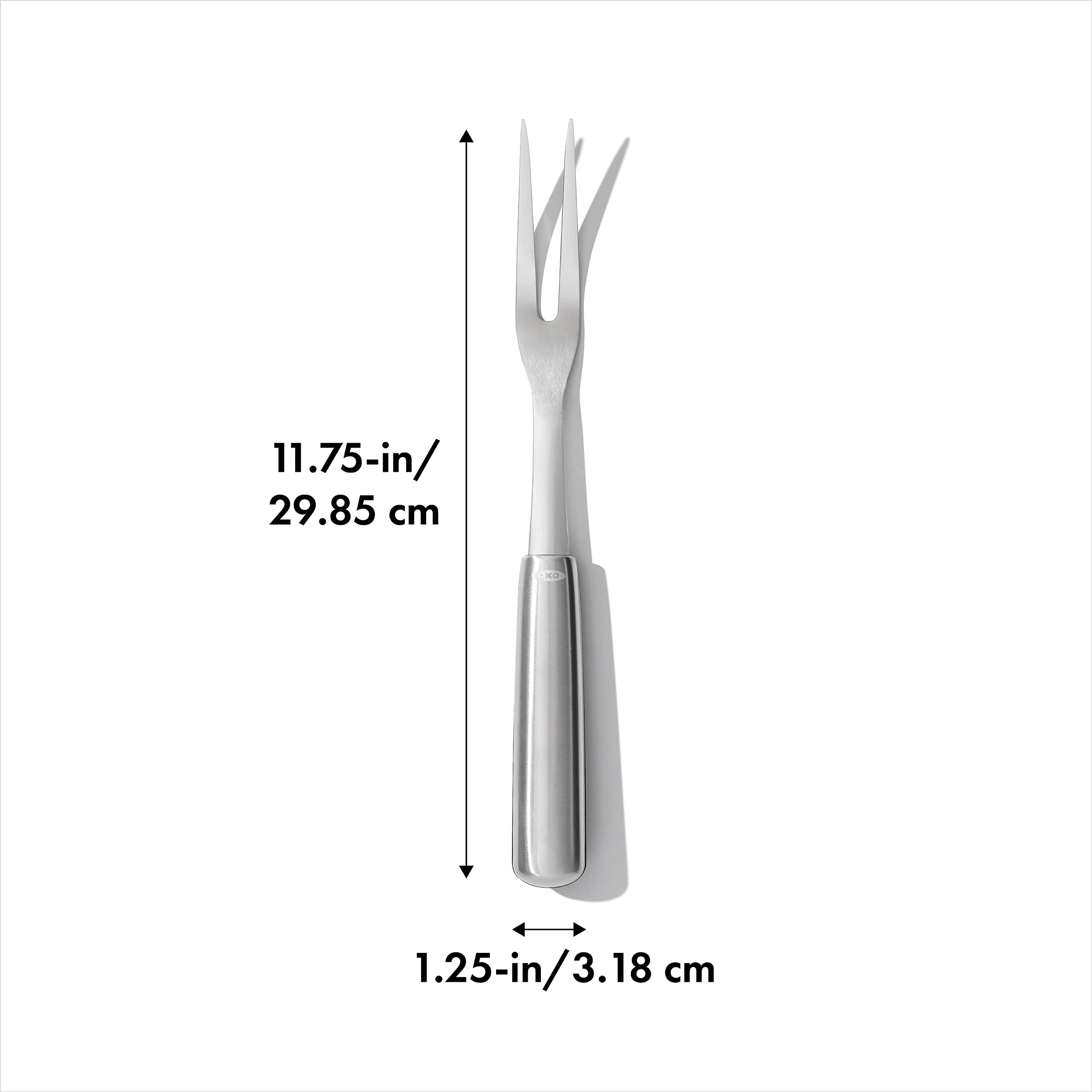 Tenedor OXO Steel con mango ergonómico para mayor comodidad durante usos prolongados