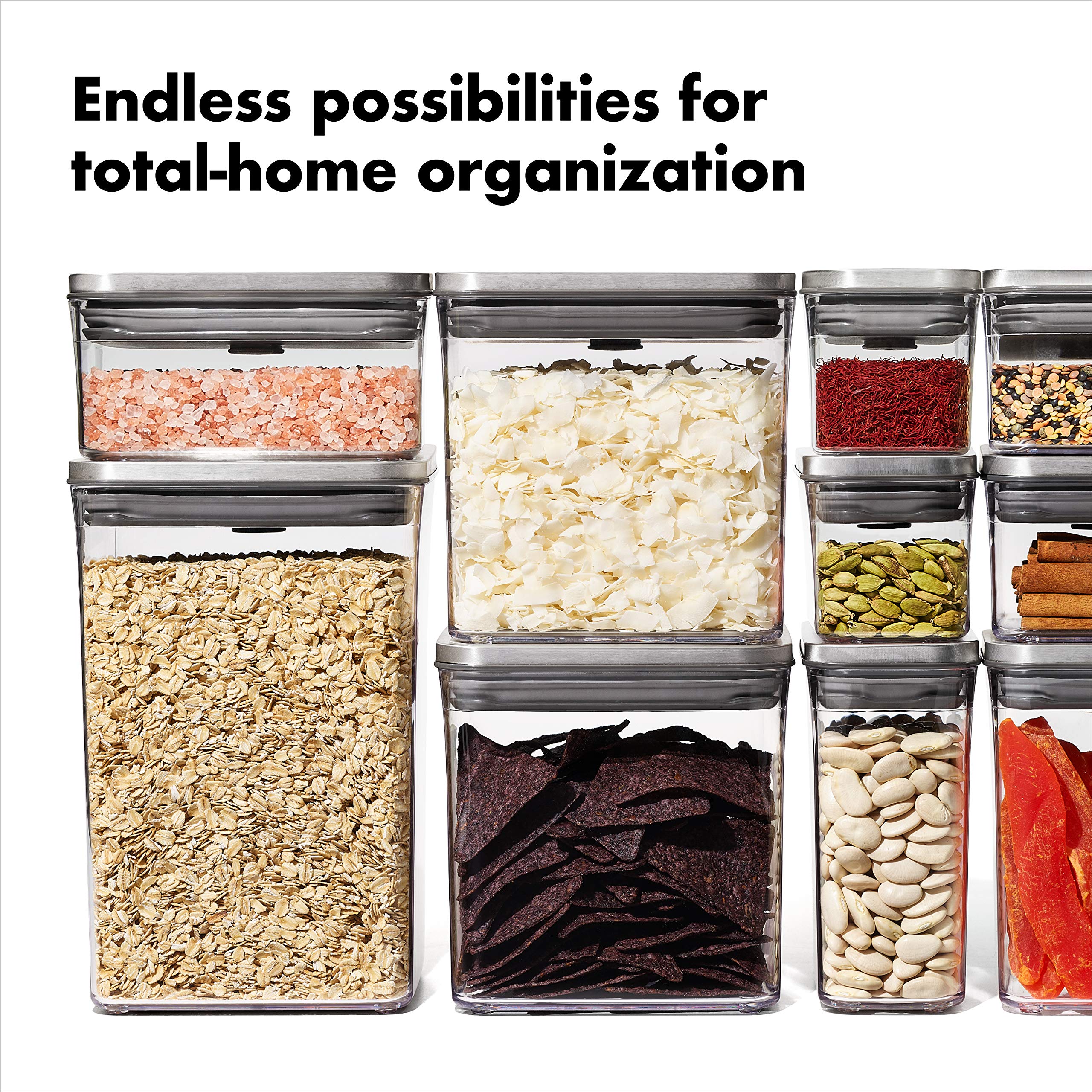 OXO Steel POP apilable con tapa para almacenamiento eficiente