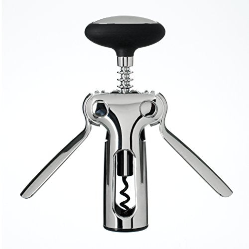 OXO SteeL Sacacorchos Alado, acabado metálico elegante en mesa.