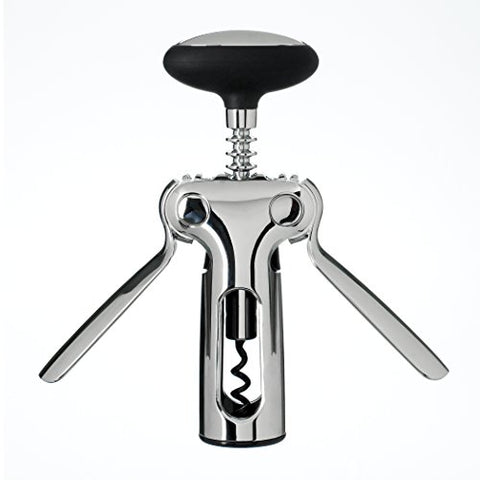 OXO SteeL Sacacorchos Alado, acabado metálico elegante en mesa.