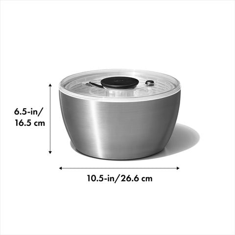 OXO Steel Salad Spinner bomba-mano-suave para secar rápidamente.