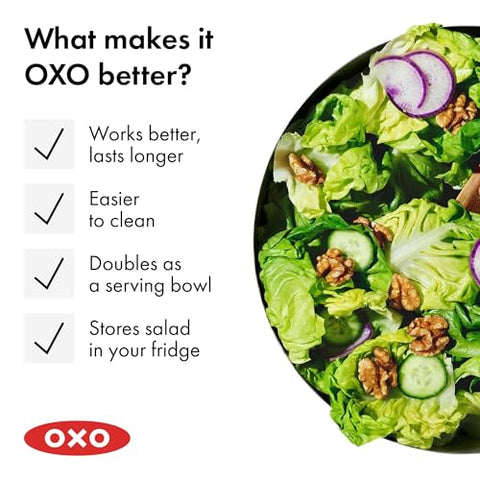 OXO Steel Salad Spinner colador-incorporado en la canasta para enjuagar.