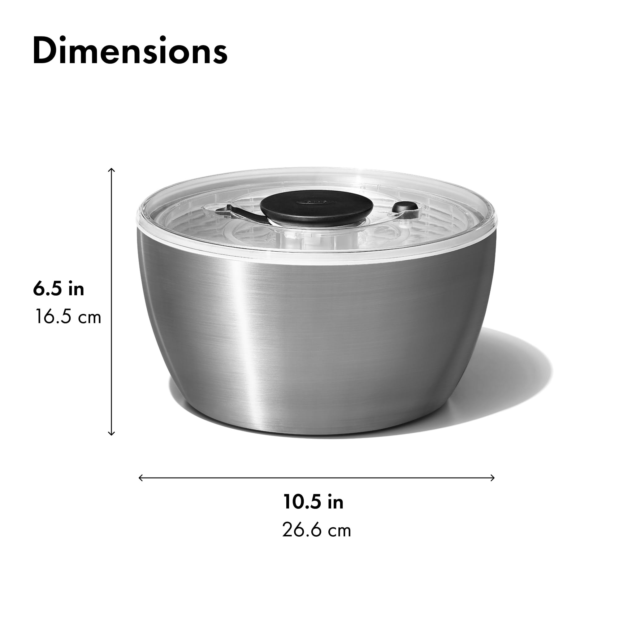 OXO Steel Salad Spinner piezas-apto-lavavajillas para limpieza rápida.