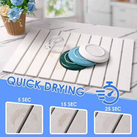 Oxydrily esterilla de piedra secando utensilios en cocina con superficie estable