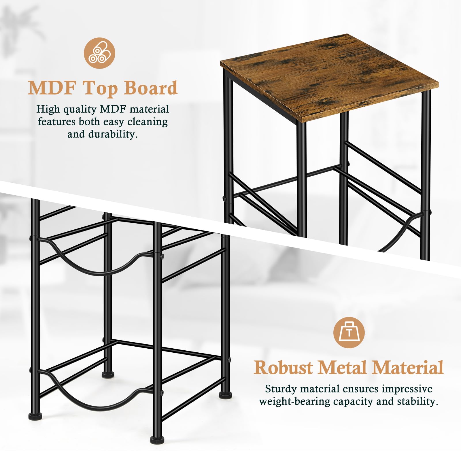 OYEAL base metálica y MDF, estructura resistente para uso diario.